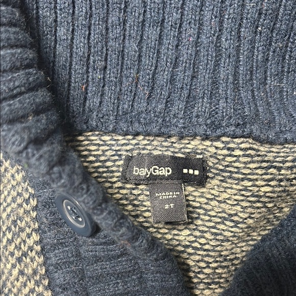 Toddler Boys babyGAP Blue Merle Knit Sweater with cowl button neck 2T - Picture 2 of 3